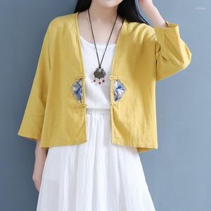 Vêtements ethniques Style chinois Femmes Chemisier 2023 Chemise jaune Qipao Top Coton Boutique en ligne Vêtements asiatiques féminins 10065
