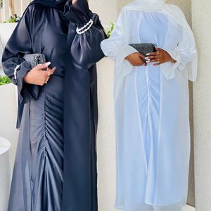 Vêtements ethniques Personnalisé Été Turquie Dubaï Petite Trompette Manches Cardigan Élégant Robe Fluide Musulman Abaya 231208