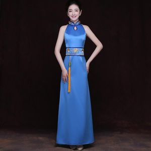 Ropa étnica Diseño Moderno Cheongsam Vestido Estilo Chino Damas Elegante Vestido de fiesta Oriental Mujeres Largo Azul Qipao Vestido Étnico