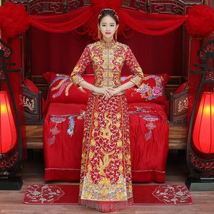 Vêtements ethniques robe de Dragon robe de mariée de Style chinois Costume Phoenix Cheongsam spectacle de soirée mince pour le