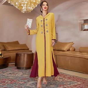 Vêtements ethniques Drop Robe jaune avec chapeau Caps Kaftans pour femmes marocaines Dubaï Abaya Chic et élégante robes de taille plus jupe tricotée