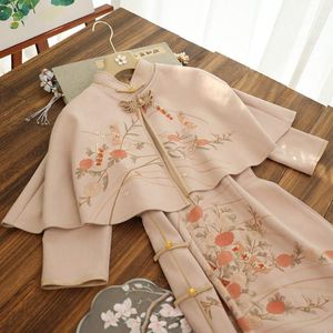 Vêtements ethniques Élégant Slim Qipao + châle Deux pièces Robe Chinoise Femmes Hanfu Robe Traditionnelle Orientale Femme Robe Chino Automne Cheongs