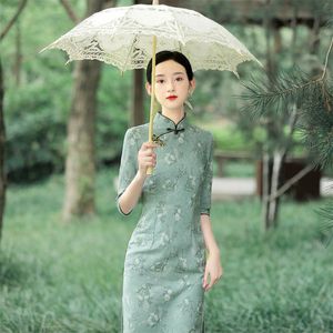 Vêtements ethniques Vestidos élégants Amélioration Qipao Sexy Col Mandarin Mince Cheongsams Vintage Robe Traditionnelle Chinoise Femmes Côté Fente De Bal