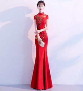 Vêtements ethniques Exquis Rouge Broderie Femmes Cheongsam Noble Élégante Demoiselle D'honneur De Mariage Qipao Robes Vintage Sexy Chinois Styl1811662