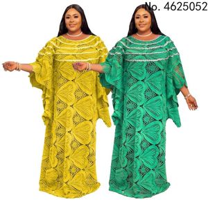 Ropa étnica moda clásica africana mujer Dashiki bata encaje telas solubles en agua tamaño libre vestido largo suelto de una pieza