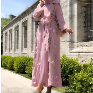 Ropa étnica Floral musulmana vestido de mujer 2022 moda Kaftan Marruecos Dubai Abaya Turquía velo suelto vestidos largos Casual túnica islámica