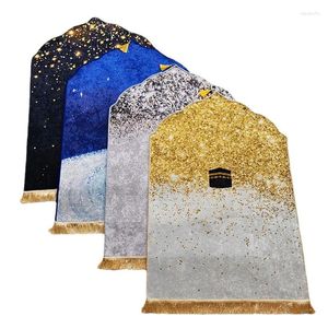 Vêtements ethniques Tapis de prière de haute qualité pour musulman Ramadan Flanelle culte à genoux gaufrage tapis de sol tapis anti-dérapants décoration de la maison