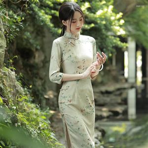 Ropa étnica insa rojo azul suelto 2023 moda moderna china china cheongsam a-línea vestido mujeres 3/4 manga qipao ropa tradicional