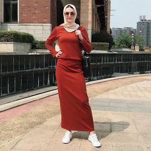 Vêtements ethniques Islamique Ramadan Mode Simple Monochrome Casual Robe Musulmane Femmes Manches Longues Grande Taille Arabe Dubaï Prière Abaya