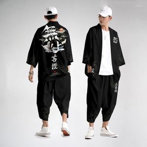 Vêtements ethniques japonais Streetwear Kimono Haori Cardigan hommes rétro Style chinois hauts chemises pantalons à jambes larges costume robes de mode décontracté
