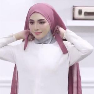 Vêtements ethniques JTVOVO 2021 femmes musulmanes couleur unie en mousseline de soie bandage pratique Hijab les paresseux portent rapidement un foulard en voile mince Hijabs