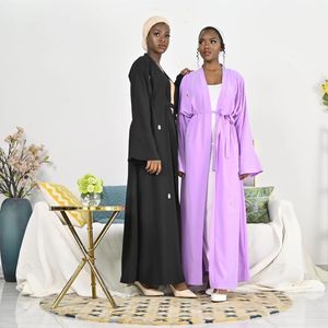 Vêtements ethniques Dernière conception élégante manches complètes ouvertes Abaya en gros musulman avec des décorations florales fantaisie