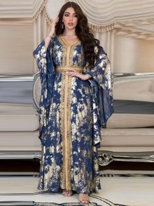 Vêtements ethniques Jalabiyat de luxe pour femmes caftan marocain Abaya Dubaï imprimé col en V guipure robe ceinturée robes islamiques pour