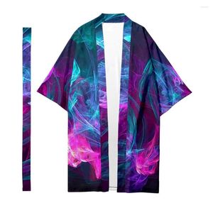 Ropa étnica para hombre, Kimono largo japonés, cárdigan, disfraz de samurái, camisa con patrón de luz de llama, chaqueta Yukata