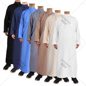 Ropa étnica Moda musulmana Oriente Medio Hombres Manga larga Árabe Cuello redondo Islámico Color sólido Kaftan Maxi Dubai Conjuntos