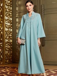 Ropa étnica fiesta caftán diamante manga larga Abaya mujeres musulmanas Dubai árabe Stand Collar vestido elegante Vestidos Kaftan Ramadan 2023