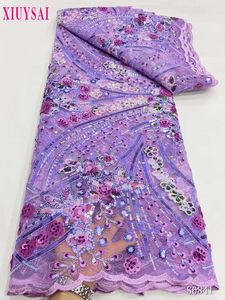 Vêtements ethniques Paillettes violettes Africain Français Dentelle Tissu de haute qualité Tulle Dentelle Matériel Mariée pour robe de mariée nigériane Mesh Coudre 230615