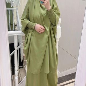 Ethnic Clothing Ramadan Eid Jilbab 2 Piece Set Muslim Women Prayer Garment Abaya Dress Long Khimar Robe Niqab Islam Dubai Clothes Djellaba
