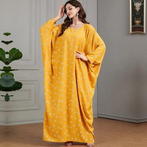 Vêtements ethniques Ramadan Maroc Islamic Middle East Arabe Print Jaune de chauve-souris Casual Home Femme's Super Loose Dubai Muslim Robe
