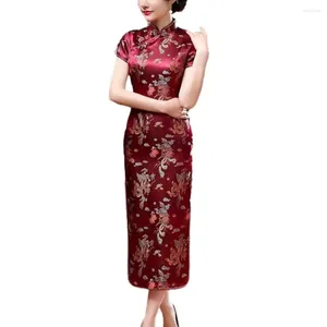 Ropa étnica Estilo retro Cheongsam Vestido Chino Mujeres Qipao Nacional Floral Bordado Stand Collar Satin para