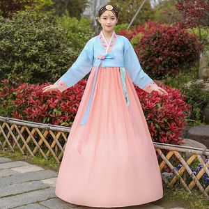 Ropa étnica Princesa real Bordado Hanbok Vestidos Coreano Gasa Etapa Show Vestido Flor nacional Bata Vestido Elegantes trajes de baile