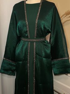 Vêtements Ethniques Sequin Ouvert Abayas avec Longue Robe Intérieure Quatre Pièces De Luxe Abaya Cardigan Ensemble Caftan Marocain Islamique pour Femmes Ceinture Perlée 230613
