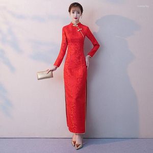 Ropa étnica Vestido chino sexy Qipao mujer larga novia boda rojo cheongsam encaje bata estilo oriental vestidos vestido de noche tradicional