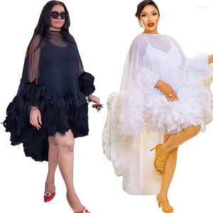 Vêtements ethniques Sexy Blanc Noir Mesh Plume Soirée Robe De Soirée Pour Femmes Robes Africaines Haut Bas Robe De Bal De Mariage Avec Jupe Slip Ensembles