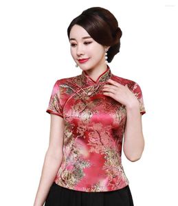 Vêtements ethniques Shanghai Story chemise Cheongsam florale Qipao haut à manches courtes chinois traditionnel fausse soie Blouse pour femme