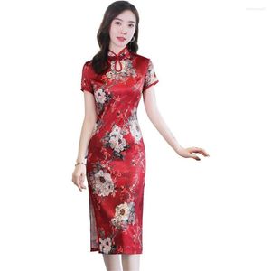 Vêtements ethniques Shanghai Story manches courtes robe traditionnelle chinoise Floral Cheongsam longueur au genou soie Qipao pour les femmes