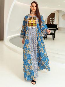 Etnische kleding volledig katoenen jacquard borduurwerk Marokkaanse Jalabiya elegante bloemen lange jurken voor dames Dubai Arabische Islam kleding