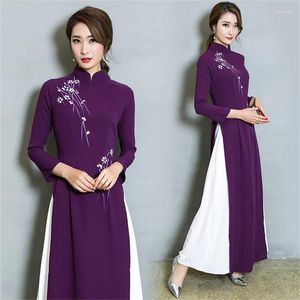 Vêtements ethniques printemps été Vintage chinois traditionnel en mousseline de soie Cheongsam broderie fleur femmes Ao Dai élégant soirée soirée longue robe