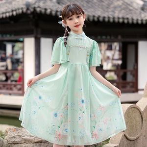 Ropa étnica Vestidos de verano Vintage Cheongsams Niñas Bordado chino tradicional Vestido Qipao de gasa para niños Disfraces de traje Tang