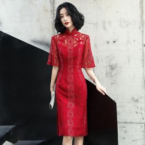 Vêtements ethniques été fille saule rouge mi-longueur Qipao rétro Style chinois robe de mariée robe Cheongsam