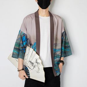 Ropa étnica de verano para hombre, chaqueta china tradicional de satén de seda, estampado para hombre, abrigo suelto, cárdigan informal de alta calidad, actuación nacional