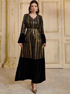 Vêtements ethniques turquie hiver musulman velours robe dubaï Abaya femmes bronzant broderie marocain caftan Vestidos Maxi longue fête