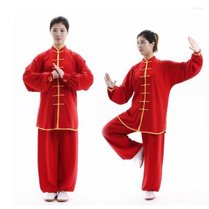 Ropa étnica Unisex 15 Colormartial Arts Set Hombre Mujer Manga larga Stand Collar Ropa Uniforme Traje Kungfu Wushu Silk Tai Chi