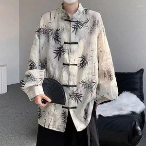 Ropa étnica Agua Ropa de estilo chino Camisa con botones Manga larga para hombres Artístico Hombre nacional Tinta Bambú Pintura Hada Mujer
