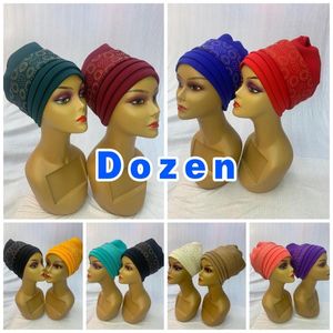 Vêtements ethniques en gros mode musulman femme turban chapeau bonnet tissu élastique strass solide bonnet cheveux bonnets casquette pour femmes