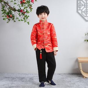 Ropa étnica Invierno Rojo Satén Cheongsam Top Elegante Niños Niño Qipao Traje Nacional Chino Vestido Hombres Otoño Modelos Niños Oriental