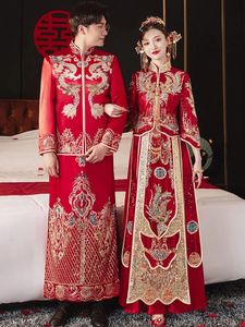 Vêtements ethniques Femmes Dragon Phoenix Paillettes Broderie Robe de mariée chinoise Toast de mariée Xiuhe Traditionnel Hanfu Cheongsams Tang Costume 231212