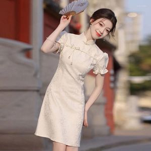 Vêtements ethniques Femmes Short Qipao 2024 Jeunes filles Summer Modern Chinese Style Small Tall Jacquard Robe à manches modifiées Cheongsam