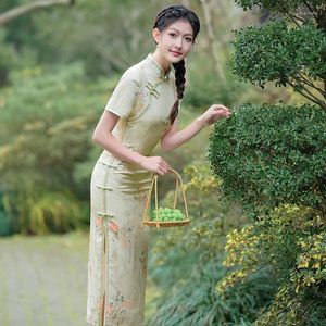 Ropa étnica Yourqipao Verano 2023 Largo mejorado Qipao Temperamento Moda Chicas jóvenes Cheongsam moderno Estilo chino Vestido de noche para