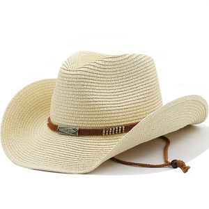 Style ethnique classique ceinture paille Cowboy chapeau femmes hommes été creux soleil chapeaux roulé bord élégant dame Protection UV casquette de plage