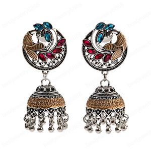 Boucles d'oreilles en peacock bleu et ethniques Bijoux Vintage Silver Color Bell Tassel Tribe de boucle d'oreille