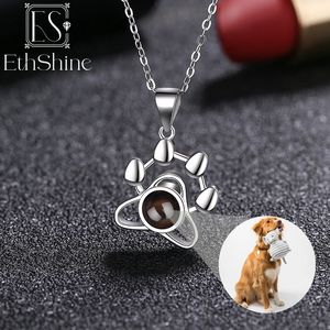 EthShine 925 argent personnalisé Pet Po Projection collier chat chien patte chaîne mémoire bijoux souvenir cadeau de noël 240309