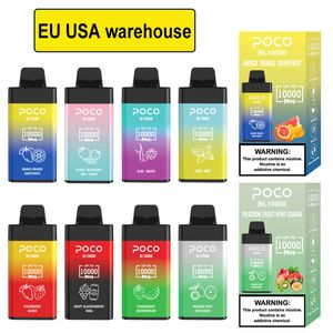 Entrepôt EU USA Original 10000 bouffées Vape jetable Poco BL10000 Cigarette électronique Vape Pen Flux d'air rechargeable réglable 20ML 15 Flaovrs Dispositif