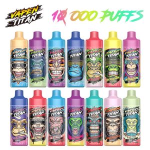 Entrepôt de l'UE Original 10000 bouffées Vape jetable Vapen Titan 10k 12k Puff Remplissage Débit d'air réglable Cigarette électronique Vape Pen Rechargeable 18ML Pod Dispositif