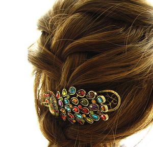 Europe Bijoux de mode Femmes039s Vintage Peacock Hairpin Hair Clip Colorful Rhinestone Coil Clip Bobby Pin Lady Barrette S1515958977