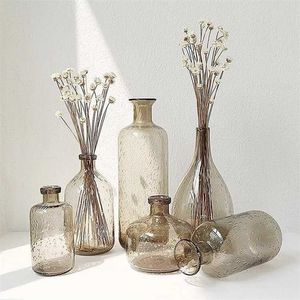 Europa Vintage Glass Vases Flower Pot Florero Decoración Hogar Ins Linving Room Nordic Deco Botella hidropónica seca 211215